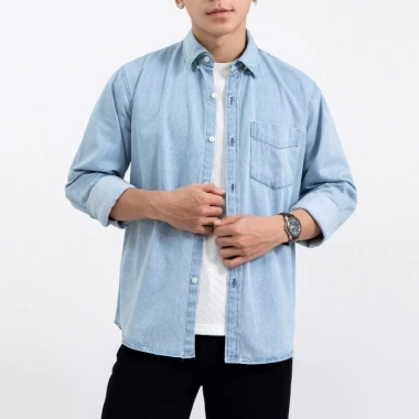 Áo sơ mi denim dài tay nam LADOS-18.159 vải mềm mịn, màu bụi bặm, form basic - Giá 272.000 VND