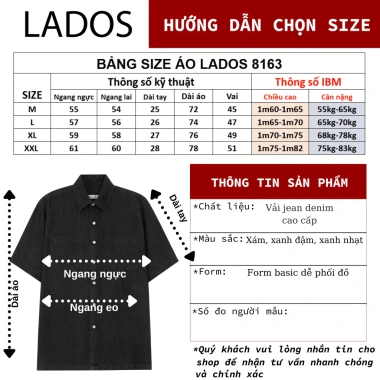Áo sơ mi denim LADOS-18.163 vải jean mềm mát, dễ phối streetwear Hàn Quốc - 253k