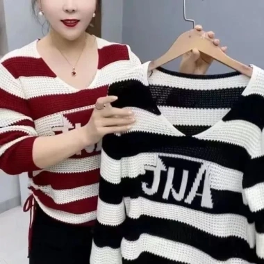 Áo sơ mi dệt kim 2.025 phong Tây, thắt thịt bao, phủ dài tay, sọc áo - 143.640 VND