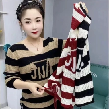 Áo sơ mi dệt kim 2.025 phong Tây, thắt thịt bao, phủ dài tay, sọc áo - 143.640 VND