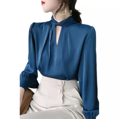 Áo sơ mi HINSTORE công sở nữ lụa tay bồng dài tay cổ xoắn - Giá chỉ 182.000đ