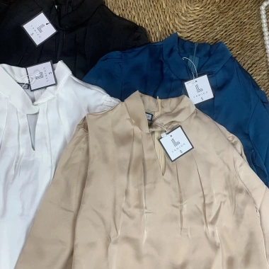 Áo sơ mi HINSTORE công sở nữ lụa tay bồng dài tay cổ xoắn - Giá chỉ 182.000đ