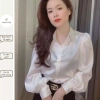 Áo sơ mi Hinstore lụa trắng cổ đức tay bông - Công sở nữ giá rẻ 188k