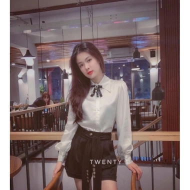 Áo sơ mi Hinstore lụa trắng cổ đức tay bông - Công sở nữ giá rẻ 188k 5
