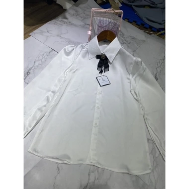 Áo sơ mi Hinstore lụa trắng cổ đức tay bông - Công sở nữ giá rẻ 188k 6