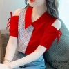 Áo sơ mi hở vai lụa công sở cộc tay cổ đức kiểu Hàn Quốc, vải mềm, nhiều màu, giảm giá 23% 3