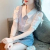 Áo sơ mi hở vai lụa công sở cộc tay cổ đức kiểu Hàn Quốc, vải mềm, nhiều màu, giảm giá 23% 7
