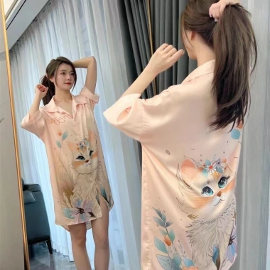 Áo sơ mi in lụa mùa hè nữ – Đồ ngủ mát mẻ, thời trang 83.999đ - Bubblu12.vn 10