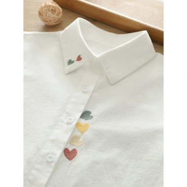 Áo sơ mi JK Hàn Quốc thêu tình yêu, cotton mềm, tay dài trắng, giảm 23% chỉ 200.880đ 3