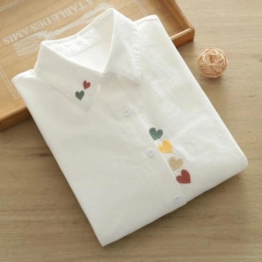 Áo sơ mi JK Hàn Quốc thêu tình yêu, cotton mềm, tay dài trắng, giảm 23% chỉ 200.880đ 9