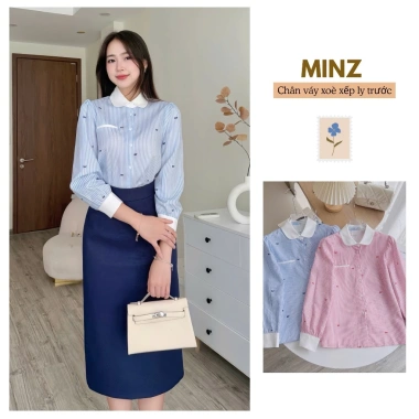 Áo Sơ Mi Kẻ Cổ Sen Dài Tay MINZ STORE 8.043 - Họa Tiết Nơ Công Sở Giá 250.000