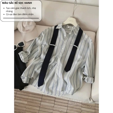 Áo sơ mi kẻ nữ dài tay cổ kẻ cà vạt form rộng phong cách Hàn Quốc chất thô 239k 3 Áo sơ mi kẻ nữ dài tay cổ kẻ cà vạt form rộng phong cách Hàn Quốc chất thô 239k 3