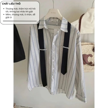 Áo sơ mi kẻ nữ dài tay cổ kẻ cà vạt form rộng phong cách Hàn Quốc chất thô 239k 4 Áo sơ mi kẻ nữ dài tay cổ kẻ cà vạt form rộng phong cách Hàn Quốc chất thô 239k 4