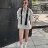 Áo sơ mi kẻ nữ dài tay cổ kẻ cà vạt form rộng phong cách Hàn Quốc chất thô 239k 6