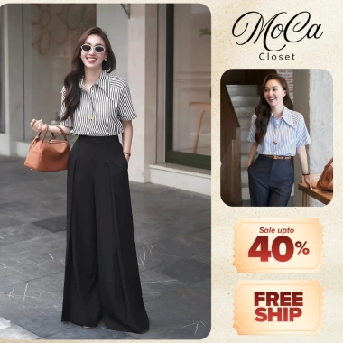Áo sơ mi kẻ sọc công sở, bổ trụ cổ, 4 màu Đen/Vàng/Xanh/Trắng - A2.508 MOCA CLOSET 219.999đ