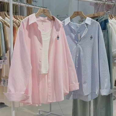 Áo Sơ Mi Kẻ Sọc Xanh Hồng Dài Tay Cotton Lụa Cao Cấp - Mẫu Hot 2.024 Giá 98.000 VND