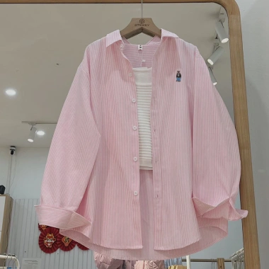 Áo Sơ Mi Kẻ Sọc Xanh Hồng Dài Tay Cotton Lụa Cao Cấp - Mẫu Hot 2.024 Giá 98.000 VND