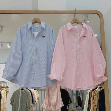 Áo Sơ Mi Kẻ Sọc Xanh Hồng Dài Tay Cotton Lụa Cao Cấp - Mẫu Hot 2.024 Giá 98.000 VND