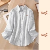 Áo sơ mi kẻ thêu chữ BST02 Flowers dài tay unisex form rộng thoáng mát giá 149k