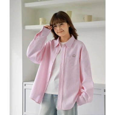 Áo sơ mi kẻ thêu chữ BST02 Flowers dài tay unisex form rộng thoáng mát giá 149k