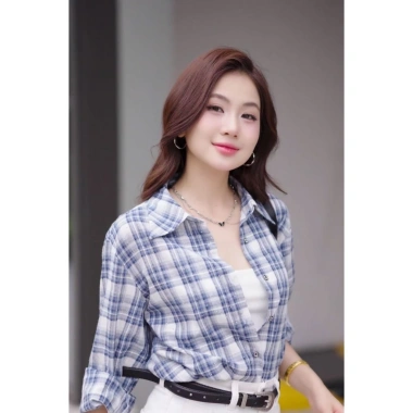 Áo sơ mi LA486 dáng rộng tay dài họa tiết caro kim sa độc đáo: giá 469.440 VND
