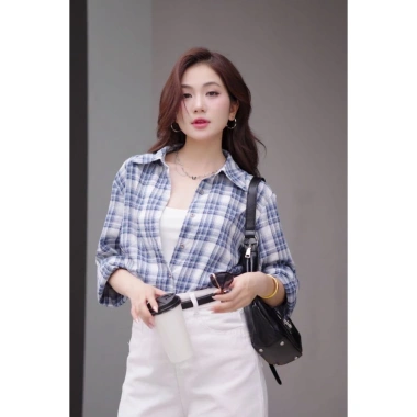 Áo sơ mi LA486 dáng rộng tay dài họa tiết caro kim sa độc đáo: giá 469.440 VND