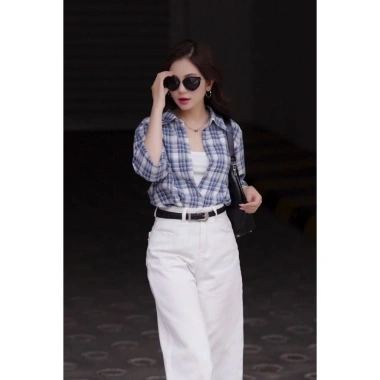 Áo sơ mi LA486 dáng rộng tay dài họa tiết caro kim sa độc đáo: giá 469.440 VND