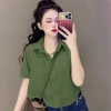 Áo sơ mi lụa croptop tay ngắn, form rộng phong cách Hàn Quốc, nhiều màu, giảm còn 83.202₫ - Qiho Store A24 3