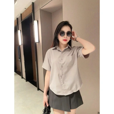 Áo sơ mi lụa croptop tay ngắn, form rộng phong cách Hàn Quốc, nhiều màu, giảm còn 83.202₫ - Qiho Store A24