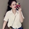 Áo sơ mi lụa croptop tay ngắn, form rộng phong cách Hàn Quốc, nhiều màu, giảm còn 83.202₫ - Qiho Store A24 10