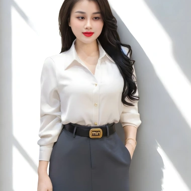 Áo sơ mi lụa dài tay OXATYL A025, vải đanh mịn, cổ V, giảm 18% - 285.000₫