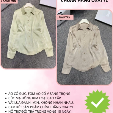 Áo sơ mi lụa dài tay OXATYL A025, vải đanh mịn, cổ V, giảm 18% - 285.000₫
