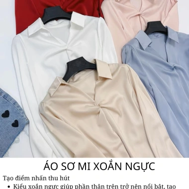 Áo sơ mi lụa nữ tay dài ngực xoắn eo ôm Oxatyl M39 - công sở, giảm giá 185k