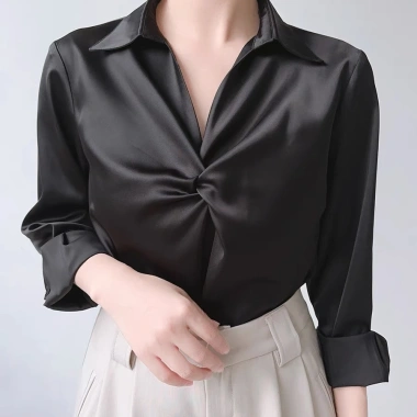 Áo sơ mi lụa nữ tay dài ngực xoắn eo ôm Oxatyl M39 - công sở, giảm giá 185k 5 Áo sơ mi lụa nữ tay dài ngực xoắn eo ôm Oxatyl M39 - công sở, giảm giá 185k 5