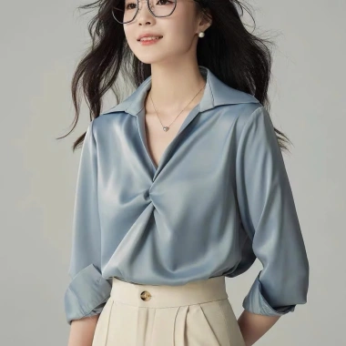 Áo sơ mi lụa nữ tay dài ngực xoắn eo ôm Oxatyl M39 - công sở, giảm giá 185k