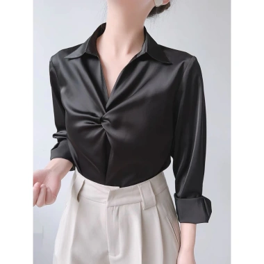 Áo sơ mi lụa nữ tay dài ngực xoắn eo ôm Oxatyl M39 - công sở, giảm giá 185k