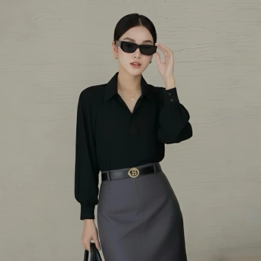 Áo sơ mi lụa tay bồng basic dài tay thanh lịch - Chilies Store 189k 6