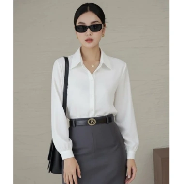 Áo sơ mi lụa tay bồng basic dài tay thanh lịch - Chilies Store 189k 8