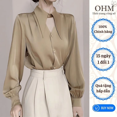 Áo sơ mi lụa tay dài cổ đức ve dài sang trọng, mua 1 tặng 1, chỉ 138.999₫ AO19