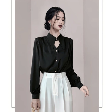 Áo sơ mi lụa tay dài cổ đức ve dài sang trọng, mua 1 tặng 1, chỉ 138.999₫ AO19 2