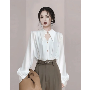 Áo sơ mi lụa tay dài cổ đức ve dài sang trọng, mua 1 tặng 1, chỉ 138.999₫ AO19 3