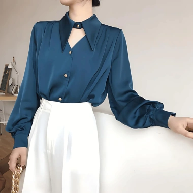 Áo sơ mi lụa tay dài cổ đức ve dài sang trọng, mua 1 tặng 1, chỉ 138.999₫ AO19 4