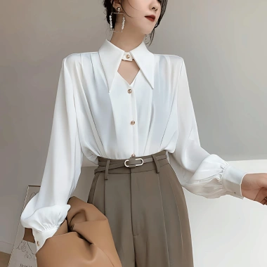 Áo sơ mi lụa tay dài cổ đức ve dài sang trọng, mua 1 tặng 1, chỉ 138.999₫ AO19 6