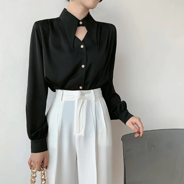 Áo sơ mi lụa tay dài cổ đức ve dài sang trọng, mua 1 tặng 1, chỉ 138.999₫ AO19 7