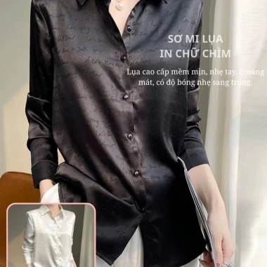 Áo sơ mi lụa trắng dài tay OXATYL M37 - Chữ in chìm thanh lịch, giảm giá 265.000 VND, giá gốc 325.950 VND