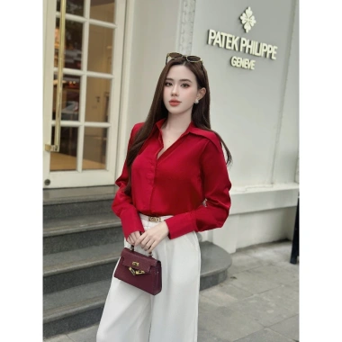 Áo sơ mi lụa vân 11 màu Nelly - Đệm cầu vai, cúc vạt cổ dài, măng sét tay cao, hottrend 2.025 Nữ, chỉ 329k 4