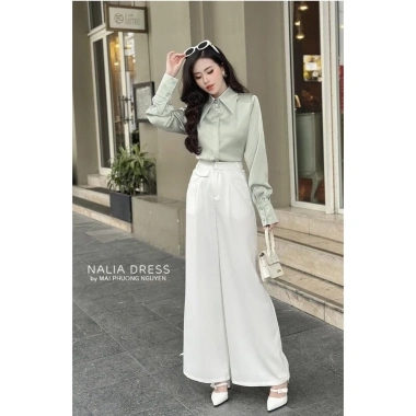 Áo sơ mi lụa vân 11 màu Nelly - Đệm cầu vai, cúc vạt cổ dài, măng sét tay cao, hottrend 2.025 Nữ, chỉ 329k 9