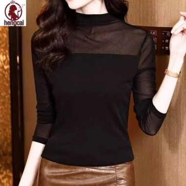 Áo sơ mi lưới ren cổ cao nửa cổ - Thời trang thu, sang trọng, giá 71.172đ