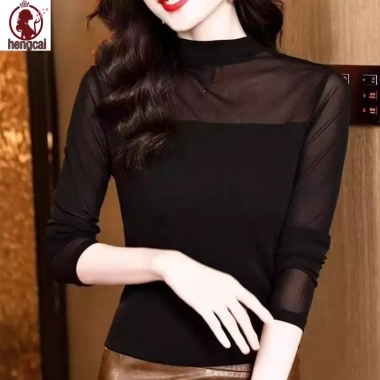 Áo sơ mi lưới ren cổ cao nửa cổ - Thời trang thu, sang trọng, giá 71.172đ