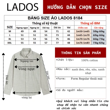 Áo sơ mi nam Caro Style LADOS-8.184 vải thô cotton, siêu thấm hút mồ hôi, giữ form chuẩn, lịch lãm 262k 8 Áo sơ mi nam Caro Style LADOS-8.184 vải thô cotton, siêu thấm hút mồ hôi, giữ form chuẩn, lịch lãm 262k 8